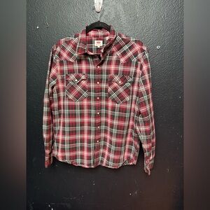 Levi's Red and Black Plaid Snap Button Button Up Casual Shirt Size Large